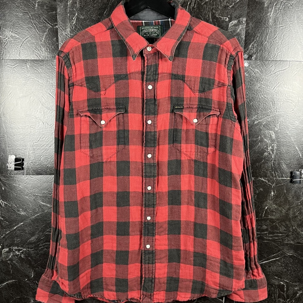 Polo Ralph Lauren Men's Red Country Flannel Buffalo Shirt Large